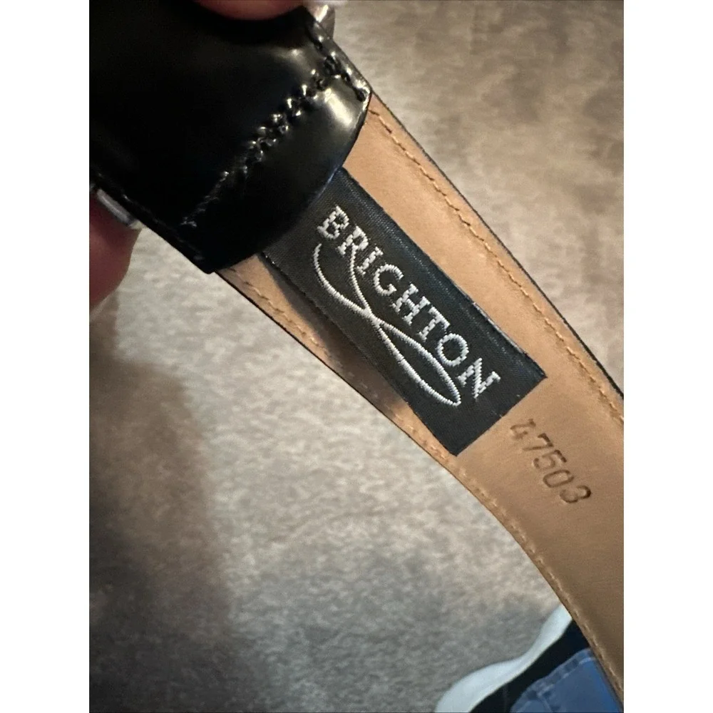 Brighton Onyx Black Leather Belt Size M Silver Buckle Vintage Style